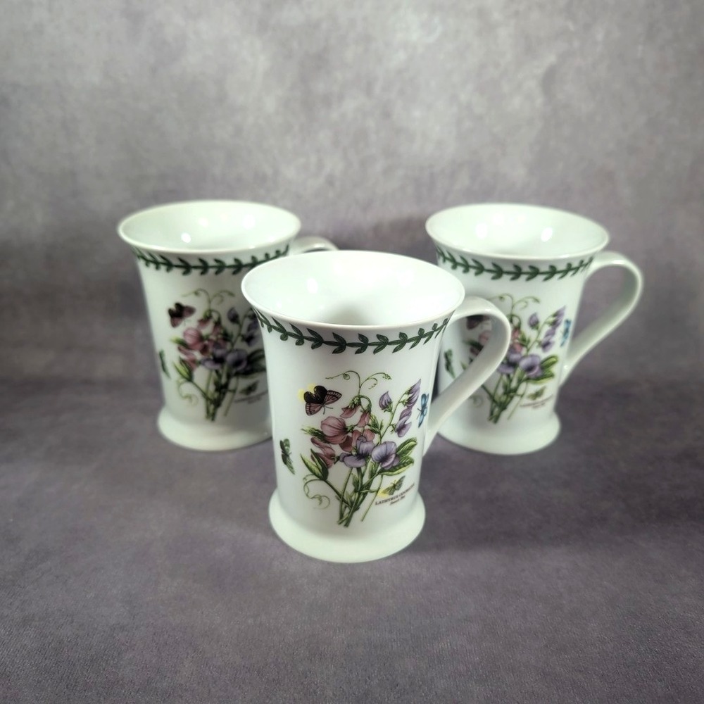 Portmeirion Botanic Garden Sweet Pea Mugs Set of 3 Floral Coffee Tea Cups